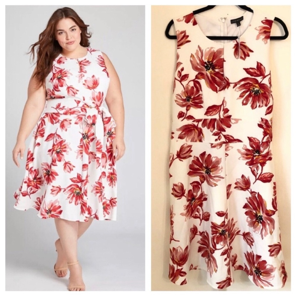 LANE BRYANT Red/White Floral Fit & Flare Dress sz 16 NEW